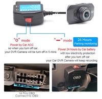 Câble de charge USB 5V 3A pour voiture avec kit de câblage OBD et interrupteur pour caméra embarquée, caméscope, DVR de véhicule, surveillance 24h/24