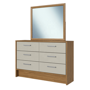 Cómoda Moderna Decibel PRIME con 6 Cajones, Espejo, Mueble de Dormitorio de Madera, Aglomerado, Color Natural/Cristal - Product Image 2