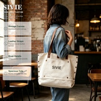 Tas Tote Kanvas Kustom, Tas Selempang Katun Vintage dengan Rivet dan Pinggiran Berumbai, Kapasitas Besar, Dapat Digunakan Kembali, Ramah Lingkungan, Tas Belanja