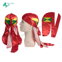 Diseño de logotipo personalizado Satén sedoso Bandera de Jamaica Durags Unisex 360 Wave Cap Hombres Bandana Long Tail Designer Durag