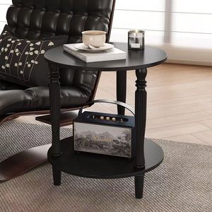 Mesa Auxiliar Redonda, Mesas Auxiliares de 2 Niveles para Espacios Pequeños, Mesa Auxiliar de Madera para Café y Sofá - Product Image 2
