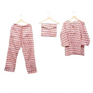 Women 100% Cotton Hand Block Flower Printed Pajama Set Full Sleeve Loose Fit Round Neck Elastic Waist Casual Night Wear Pajama's - Product Image 1