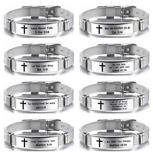 Bracciale a Polsino in Acciaio Inossidabile con Citazioni Ispiratrici per Uomo, Design a Croce, Placcato Nero/Argento, Regalo per Anniversario - Product Image 3