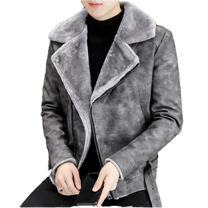 <b>Men's</b> PU <b>Leather</b> <b>Jacket</b> With <b>Faux</b> Fur Lining Turn-down Collar Zipper Closure Moto Biker Style Winter Thick Windproof Slim Fit - Product Image 1
