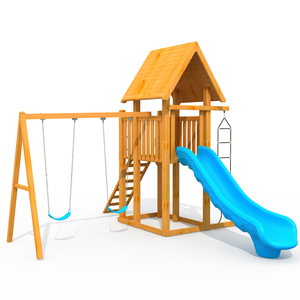 Juego de columpios con marco de escalada de tobogán de madera grande, adecuado para escalada al aire libre para niños - Product Image 1