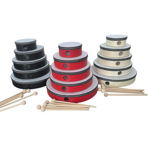 Tambours de percussion Orff pour enfants, tambours à main en bois de 6, 8 et 10 pouces avec baguettes, jouets musicaux d'éveil pour enfants - Product Image 1