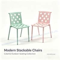 Chaise en plastique avec et sans accoudoirs, minimaliste, multicolore, imperméable, pour extérieur, jardin, patio, café, parc, empilable, creuse