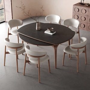 Solid Wood <b>Folding</b> Slab <b>Dining</b> <b>Table</b> Convertible Round Telescopic <b>Dining</b> Room Set 6 Piece - Product Image 3