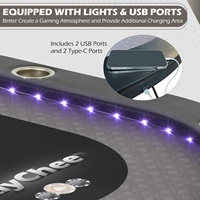 REAHOISY Table de Poker Texas Hold'em Pliable pour 10 Joueurs avec Lumière LED, 2 Ports USB, 2 Ports Type-C, Porte-Gobelets et Rebords Rembourrés, Couleur Noire