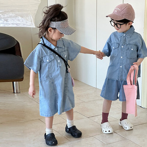 Enfants été Denim bébé costume pour garçons 2025 nouveau Style bébé filles robes décontracté frères <span class=keywords><strong>et</strong></span> soeur tenues - Product Image 4