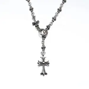 Оптовая продажа, посеребренное длинное ожерелье в стиле панк-Тайский крест для мужчин, ожерелье, ювелирный крест