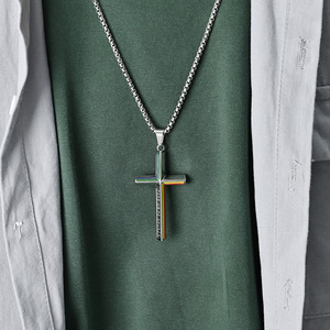 New cross-border minimalist pennant cross <b>titanium</b> steel necklace, unisex style, personalized accessory wholesale. - Product Image 2