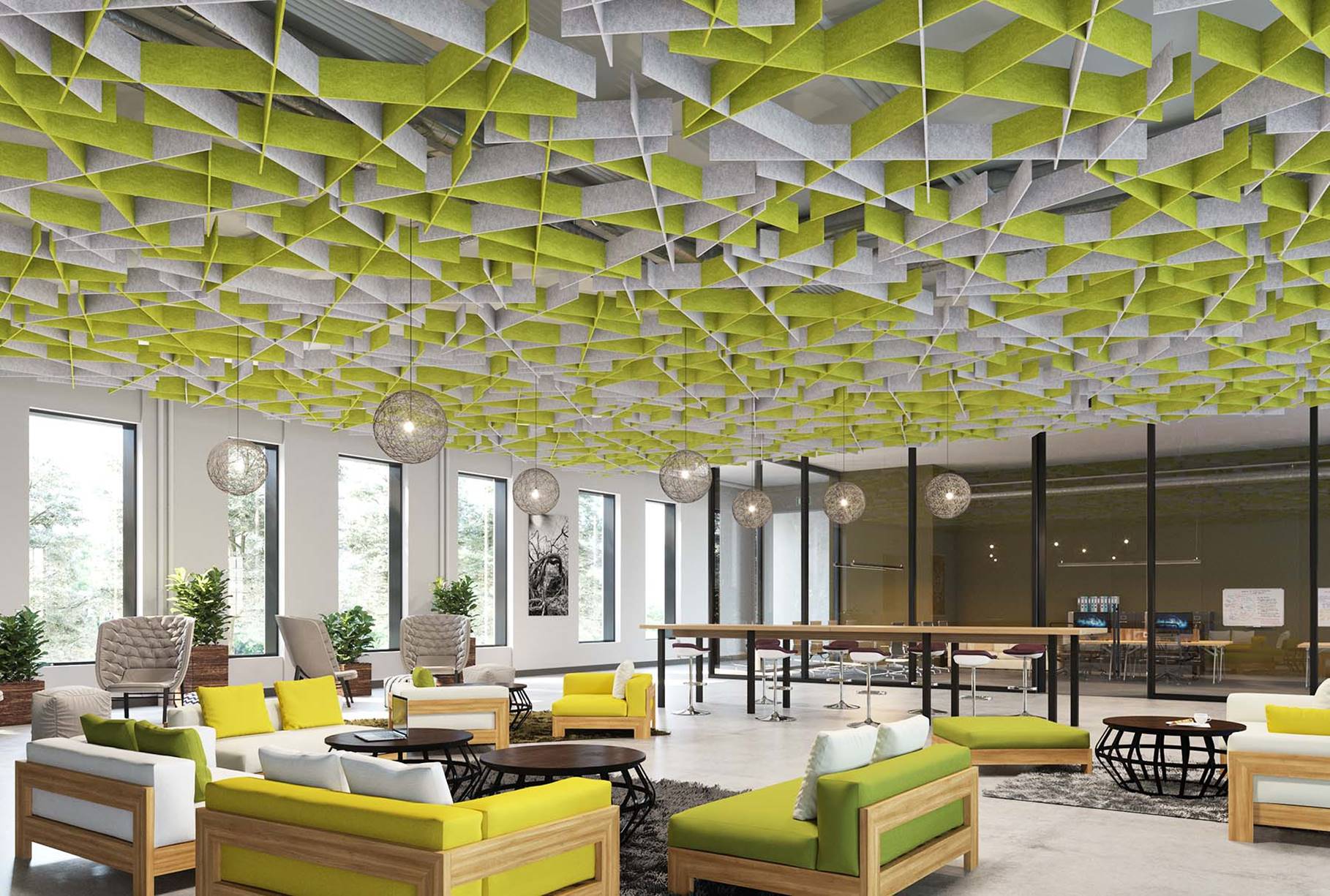 Kingkus Grid Art Acoustic Ceiling Pet Polyester Fiber Acoustic Panel