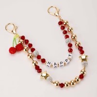 Collection EDGE – Porte-clés Lettre Perlée Blanche, Accessoire de Sac à Main Étoile Cerise, Breloque Tendance pour Femme