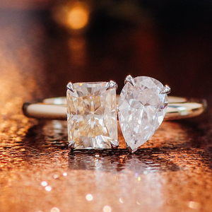 Fine Jewelry <b>Rings</b> Custom Toi Et Moi <b>Ring</b> Radiant Cut and Pear Cut Moissanite Diamond 10k Gold <b>Two</b> <b>Stone</b> Wedding <b>Ring</b> Anillos - Product Image 5