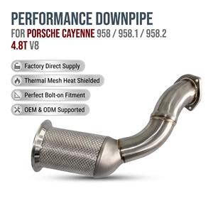 Tuyau de descente en acier inoxydable Vortex avec bouclier thermique pour Porsche Cayenne 958 4.8T Turbo avec kit de raccordement à bride et gaine thermique - Product Image 1
