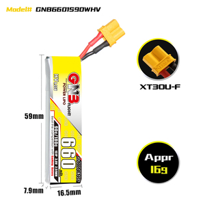 แบตเตอรี่ GNB สำหรับ 1S 3.8V HV 660mAh 90C XT30 LiPo สำหรับ Emax Nanohawk FPV Whoop Quads 300 รอบการใช้งาน 25C LiCoO2 Cathode - Product Image 3