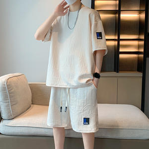 بدلة رياضية كاجوال جديدة للرجال للصيف من ANSZKTN من مادة القطيفة بأكمام قصيرة نسخة فضفاضة بتصميم متعدد الاستخدامات - Product Image 2