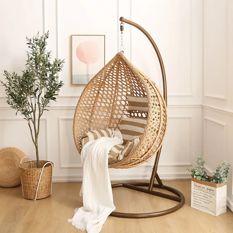 Trong nhà vườn mây wicker ngoài trời treo Patio đu trứng ghế với đứng cho phòng khách