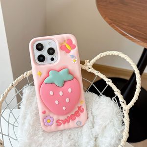 Funda de teléfono de silicona con soporte de fresa de dibujos animados en 3D para <span class=keywords><strong>iPhone</strong></span> 11 12 <span class=keywords><strong>13</strong></span> 14 15 16Pro Max No hay comentarios aún 56 vendidos - Product Image 4