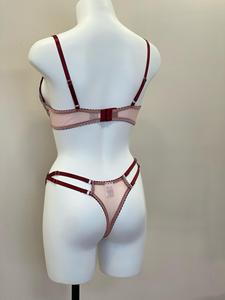 Set <span class=keywords><strong>Reggiseno</strong></span> e Perizoma in Pizzo Floreale Ricamato per Donna, Spalline <span class=keywords><strong>Bordeaux</strong></span>, Lingerie Due Pezzi S M L - Product Image 6