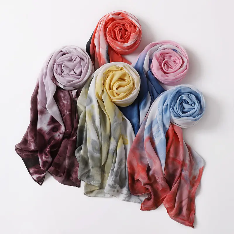 Autumn/Winter 2021 new pearl chiffon color gauze scarf high quality tie-dye scarf bubble chiffon scarf wholesale