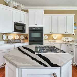 Comptoir de cuisine en pierre de quartz blanc artificiel Comptoir de réception Dessus de cuisine Quartz artificiel plein Bullnose - Product Image 2