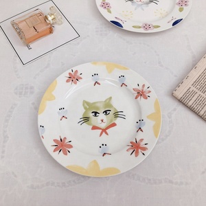 Assiette en céramique coréenne mignonne et créative, motif chat aquarelle, pour dîner, gâteau, fruits, assiette occidentale, assiette de petit-déjeuner - Product Image 3
