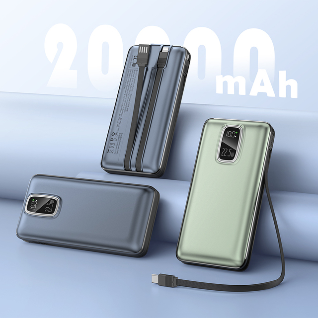 20000mAh PD 22.5W Fast Charging Power Bank High Capacity Digital Display Powerbank With Detachable C-C Cable USB a Output Cable