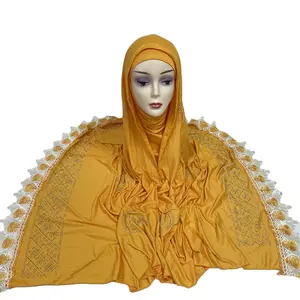 Hot-selling hijab scarf 3 piece set Malaysia Muslim ladies fashion Cotton embroidery Hijab with Rhinestone