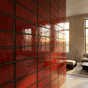 Piastrelle Zellige Artigianali Wabi Sabi 60x240mm Fatte a Mano, Rosso Ciliegia Smaltato, Piastrelle in Ceramica per Pareti Moderne Antiscivolo di Lusso - Product Image 5