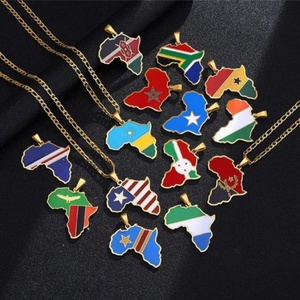 Europa e América Aço inoxidável África Mapa Colar com banhado a ouro Pingente <span class=keywords><strong>Link</strong></span> <span class=keywords><strong>Chain</strong></span> Apresentando Nigéria Gana Somália - Product Image 1