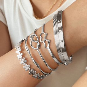 Elegant <b>Letter</b> Love Bangle Bracelet Set Gold Silver Color Heart Flower Infinite 8 Hollow Open Bracelets Women Trendy Jewelry - Product Image 2