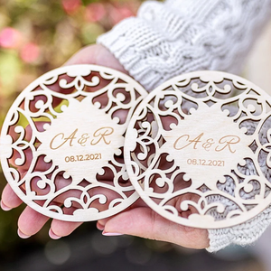 Sottobicchieri <span class=keywords><strong>in</strong></span> <span class=keywords><strong>Legno</strong></span> Traforato Personalizzati, Stile Rustico, Bomboniere e Decorazioni per la Casa - Product Image 5