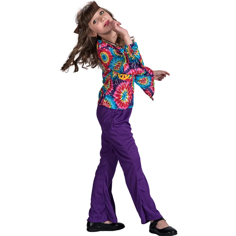 2023 Venta caliente disfraz de Halloween niña hippy ropa Top pantalones cabeza cinturón conjunto disfraces para niños