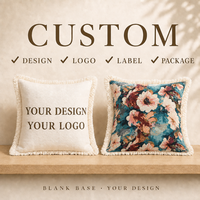 Housse de coussin jacquard tissée en textile épais style Ins, personnalisable avec motif floral peint à l'huile et franges – Grande vente