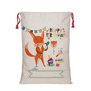 Sac <span class=keywords><strong>à</strong></span> cordon en lin personnalisé et écologique, motif <span class=keywords><strong>renard</strong></span> de <span class=keywords><strong>dessin</strong></span> animé, pour bonbons et cadeaux d'anniversaire pour enfants, vente en gros - Product Image 1