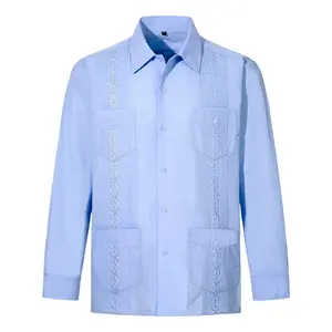 Camicie Guayabera da uomo con quattro tasche ricamate a maniche lunghe - Product Image 5