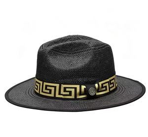 Sombrero Fedora de Paja para Hombre con Cinta con Patrón de Llave Griega, Sombrero de Sol de Verano Transpirable de Ala Ancha con Adorno Decorativo - Product Image 3