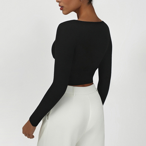 Haut de yoga à manches longues très élastique style LL, couleur unie, sportif et sexy, réversible et respirant, grande taille pour la saison d'automne - Product Image 2