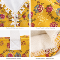 Sac fourre-tout en tissu imprimé floral, sac à main réutilisable de style ethnique avec bouton en dentelle pour cadeaux de mariage et de fête