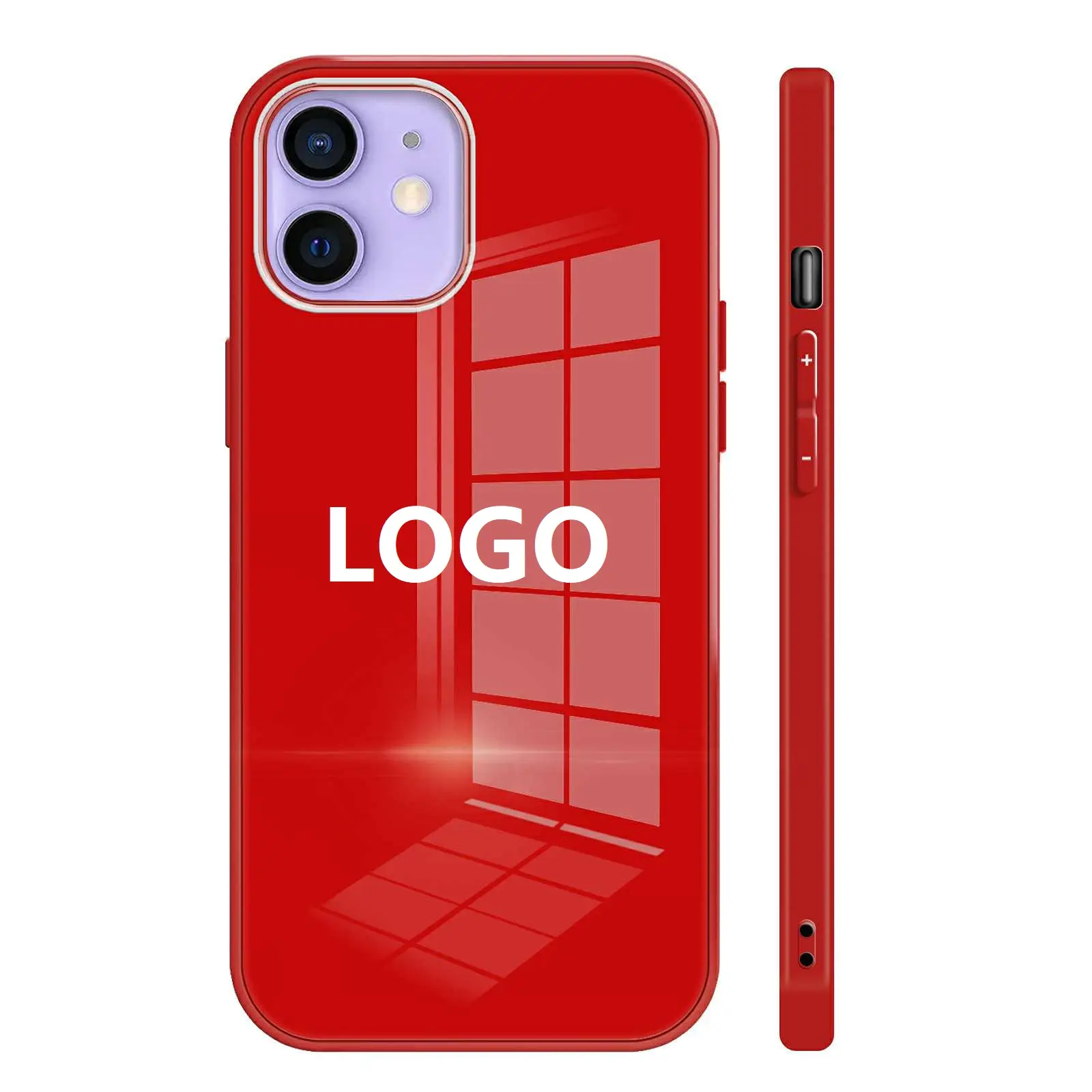 Benutzer definiertes Logo Neu eingeführt Rote Farbe Quadratische Silikon kante Gehärtete Glas Telefon hülle Abdeckung Für iPhone 13 12 11 Pro Max Fundas