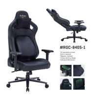 Chaise de jeu en cuir premium, accoudoirs réglables en 3D, vérin à gaz 4 positions, base en acier inoxydable, fonction massage, Bluetooth