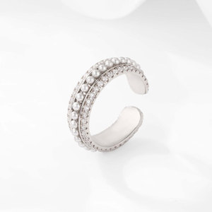 Muyu Pearl <b>Open</b> <b>Ring</b> Gold Silver Tone Pave Setting Geometric Shape Party Jewelry Fashion <b>Rings</b> - Product Image 4