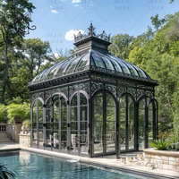 Serre en verre à dôme victorien antique de grande taille BLVE, en fer forgé, avec structure métallique, pour la décoration des jardins de villas