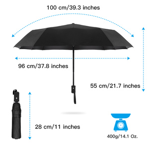 Parapluie automatique à 3 plis avec logo personnalisé, coupe-vent, protection UV, revêtement noir, renforcé, compact, cadeau d'affaires, parapluie de voyage - Product Image 6