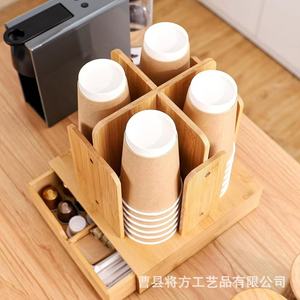Support de rangement pour tasses à café en bois avec tiroir, porte-gobelets multi-compartiments pour tasses en papier jetables, organisateur de comptoir - Product Image 4