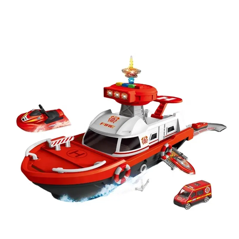 Barco de juguete con luz/Sonido, modelo de fuego deformable, divertido, 1:64