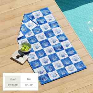 Lot de serviettes de bain et de piscine en coton velours coupé, modernes et écologiques, teintes en fil, avec bordure jacquard, logo personnalisé, idéal pour hôtels et cadeaux d'entreprise. - Product Image 4