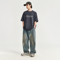 INFLATION Broderie Déchiré Conception Surdimensionné T-shirt Unisexe Graphique Chemise Surdimensionné Lourd 100% Coton T-shirt
